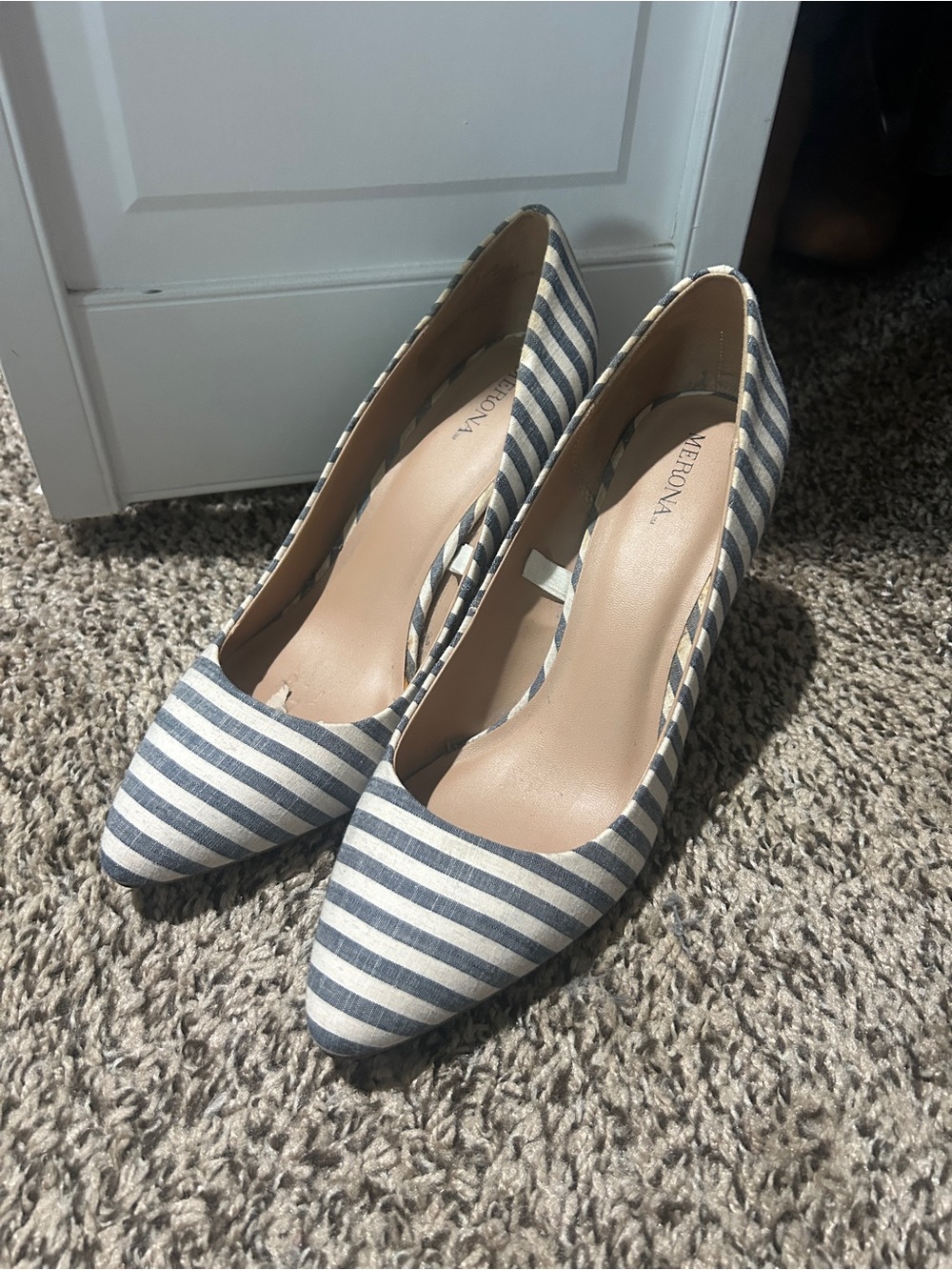 Merona Blue & White Striped Heels